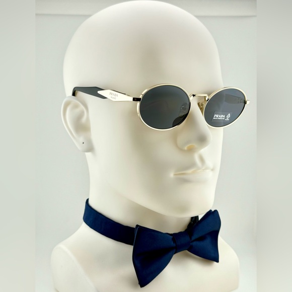 Prada Logo Sunglasses SPR65Z Pale Gold Acetate Frame With Gray oval Lens UNISEX! - Picture 3 of 15
